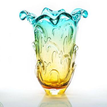 Imagem de Vaso Em Cristal Murano Esmeralda E Âmbar - São Marcos 37Cm