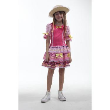 Imagem de Vestido Caipira Infantil Rosa Luxo Junino Quadrilha + Chapéu