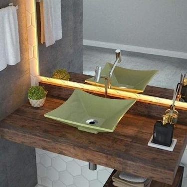 Imagem de Cuba de Apoio para Banheiro L34 Lux Quadrada Folha Compace Verde Acqua