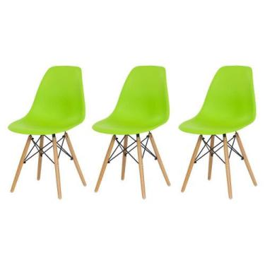 Imagem de Kit 3 Cadeiras Charles Eames Eiffel Verde Base Madeira Sala - Waw Desi