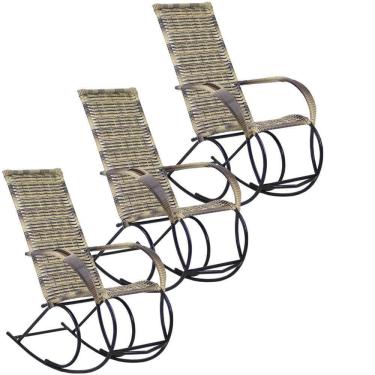 Imagem de Conjunto Com 3 Cadeiras de Balanço Varanda Área Edícula Trama