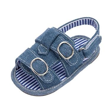 Imagem de Sandálias largas infantis meninos meninas bico aberto jeans sapatos primeiros andadores verão criança marrom quarto, Azul, 6-12 Meses