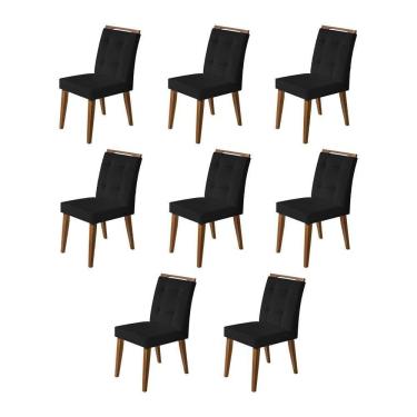 Imagem de Kit 8 Cadeiras Jantar Agatá Estofadas Veludo Preto Com Alça Madeira Maciça Imbuia