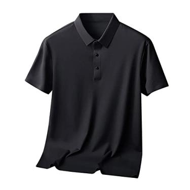 Imagem de Camisa masculina de manga curta plus size casual manga curta material seda gelo camisa de alto senso camiseta alta T, Preto, 3G