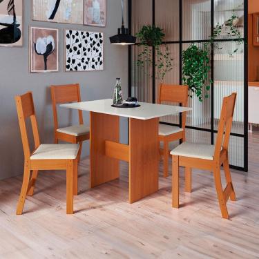 Imagem de Mesa de Jantar Indekes Orquídea com 4 Cadeiras - Freijo/Off White