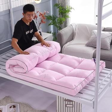 Imagem de QQWanWan Colchão Futon Engrossado Tapete Tatami Japonês Dobrável Colchão Enrolável Almofada de Dormir Dobrável Macia Futons Japoneses Duplos Únicos, Rosa, Completo (150x200cm), Suave