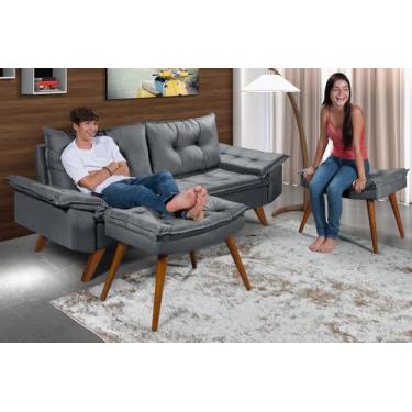 Imagem de Sofa Bariloche 3 Lugares Com Duas Banquetas Marrom Essencial Estofados