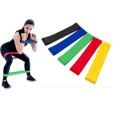 Imagem de Kit 5 Faixa Elástica de Resistência Mini Band para Treino Yoga Pilates Treino Academia Musculação