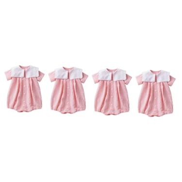 Imagem de 4 Pcs macacão xadrez roupinhas de bebê recém-nascido roupas para bebês meninas vestido formal vestidos de meninas body infantil manga curta body xadrez gola boneca manga curta fofa