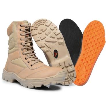 Imagem de Coturno Masculino Estilo Militar Cano Alto em Couro Legítimo Reforçado 1000 (44, Bege)