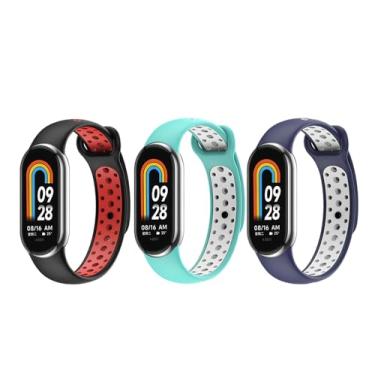 Imagem de Pulseiras de alça Compatíveis com Xiaomi Mi Band 8 Smartwatch Acessórios Pulseira colorida para mulheres, homens, relógio inteligente de silicone Xiaomi 8 pulseira 3 peças/pacote (Black/Blue/Navy)