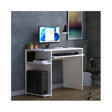 Imagem de Mesa Para Computador Gamer Jm com Amplo Espaço Prateleira Organizadora Compartimento para Telhado Decoração Casa Quarto Escritório - Quarteto Móveis (BRANCO)
