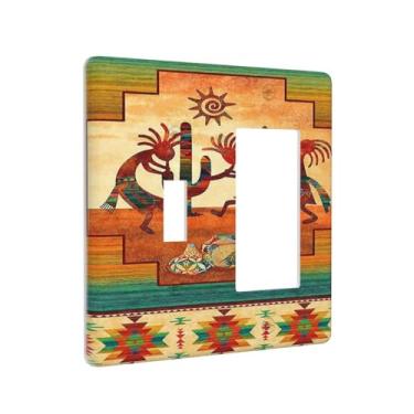 Imagem de Southwestern American Kokopelli 2 Gang Single Toggle/Rocker Combinação Interruptor de Luz Tampa Decorativa Placa de Parede Placa Placa Elétrica