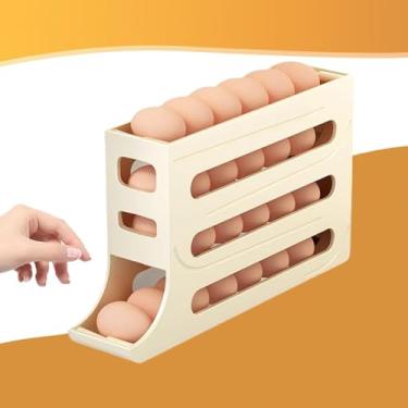 Imagem de Suporte de ovos para geladeira, dispensador automático de 4 camadas, dispensador de ovos, economia de espaço, comporta 28 ovos simultaneamente, funciona na cozinha, armários (bege)