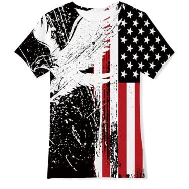 Imagem de RAISEVERN Camisetas unissex para meninos e meninas com estampa gráfica 3D camisetas de verão de manga curta para 4-14 anos, 1A - bandeira - 2, 13-14 Anos