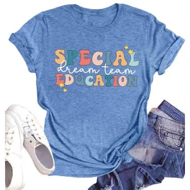 Imagem de Camisetas femininas com estampa de professores de educação especial SPED Teachers, presente de vida docente, camiseta de manga curta, Azul, P