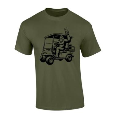 Imagem de Camiseta masculina de golfe, carrinho de golfe, pé grande, engraçada, sinal de paz, manga curta, Verde militar, G