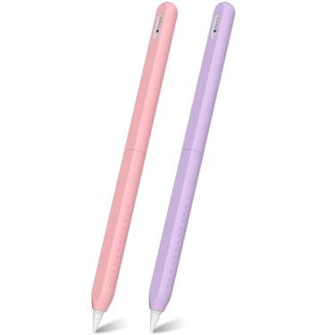 Imagem de CUBETOOU Pacote com 2 capas de silicone para Apple Pencil 2ª geração, capa protetora ultrafina, acessórios (rosa + roxo)