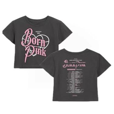 Imagem de Camiseta K-pop Born Pink Album Seoul Concert Support Camisetas estampadas com gola redonda e manga curta, Cinza-curto, GG