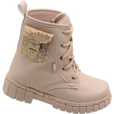 Imagem de Bota Infantil Coturno Nilqi Brilhosa Cadarço Tratorada Mini Bolsinha Feminina-Feminino