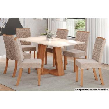Imagem de Sala de Jantar Completa Lins c/ Tampo Madeirado Reto 160x90cm e 6 Cadeiras Esther Nature/Creme - Henn