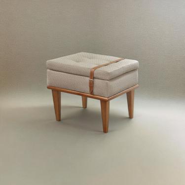 Imagem de Puff Banqueta Madeira Maciça Londres Luxo Bege