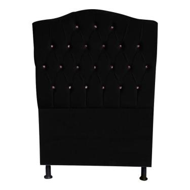 Imagem de Cabeceira De Cama Box Princesa Solteiro 90 Cm Botão Strass Suede Preto Eli Móveis