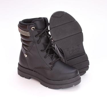 Imagem de Bota Coturno Infantil Feminino Kidy Comfort Strass Preto