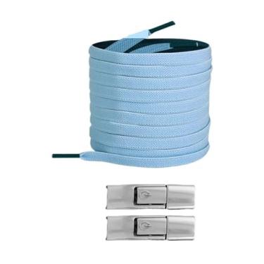 Imagem de Sem Gravata Sapato Cadarços Imprensa Bloqueio Cadarços Sem Laços Elásticos Tênis Crianças Adulto Alargado Cadarço Plano Para Sapatos(Sky blue)
