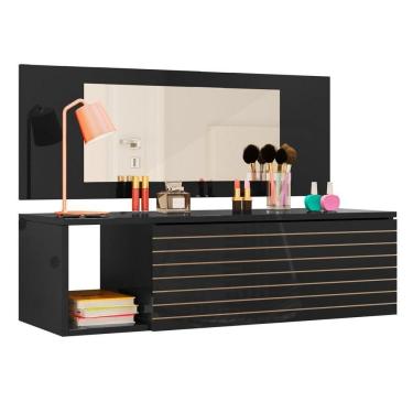Imagem de Penteadeira Mesa De Maquiagem Joy Suspensa 01 Gaveta Com Espelho Preto - Desk Design