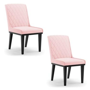 Imagem de Cadeira Sala De Jantar Base Madeira Preto Kit 2 Sofia Suede Rosa Bebê D03 - D`rossi