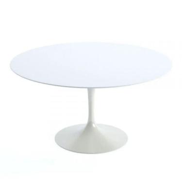 Imagem de Mesa De Jantar Tulipa Saarinen Redonda 120 Cm Tampo Laca + Vidro Branca Base Branca Cor Branco