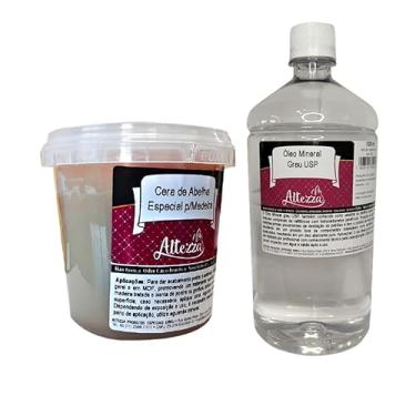Imagem de Kit Cera Para Madeira de Abelha 350g + Óleo Mineral Grau USP 1000ml Para Tábua de Carne, Tábua de Corte, Madeiras em Geral, Móveis, Gamelas, Utensílios de Madeira, Atóxico, Brilho e Proteção - Altezza