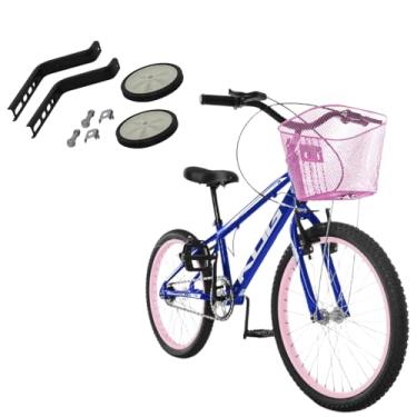 Imagem de Bicicleta Infantil Feminina Aro 20 KOG Alum Cestinha Rodinha,Azul Signos Branco