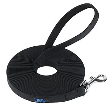 Imagem de Vivifying Coleira impermeável para cães, coleira de adestramento de 32 pés durável revestida de PVC correia longa com alça para praia e lago (32FT4/12 polegadas), preto)