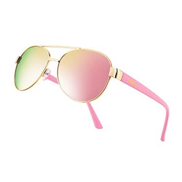 Imagem de FEISEDY Óculos de sol aviador clássicos para mulheres, óculos de sol polarizados piloto masculinos, proteção UV400 para dirigir, pesca, golfe, B4109, Armação dourada/lentes espelhadas rosa 002, 60mm