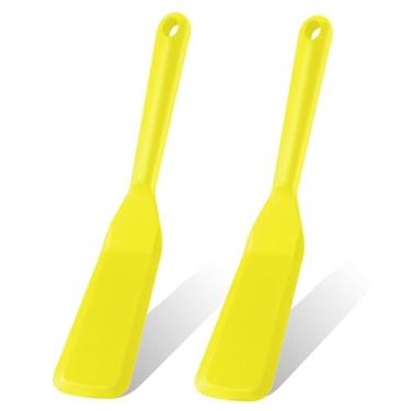 Imagem de Pacote com 2 espátulas finas de silicone, espátulas longas de crepe resistentes ao calor para panelas antiaderentes, espátula de panqueca para bolo de ovo, pizza, bife, omelete (amarelo)