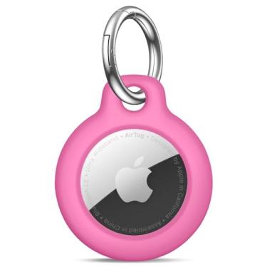 Imagem de QYQa Suporte de Airtag e capa de Airtag com chaveiro de mola, chaveiro de PC Airtags compatível com Apple Airtag para animais de estimação, chaves, bolsas, bagagem (rosa)