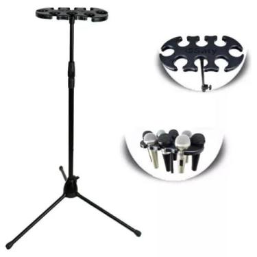 Imagem de Suporte Pedestal Descanso Metal Base ABS p/ Até 8 Microfones Saty SDM0
