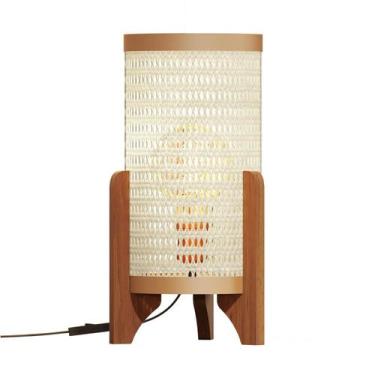 Imagem de Abajur de Mesa Para Sala Quarto Pé de Madeira e Rattan Luxo - BeA Bent