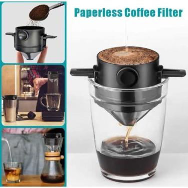 Imagem de Filtro Cafe Mini Coador de Café Portátil Dobrável Aço Inox Reutilizave