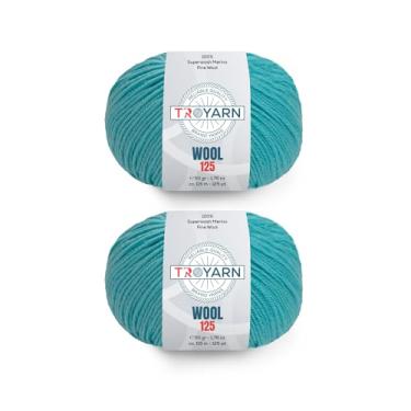Imagem de Troyarn Lã 125 (pacote com 2 novelos) 100% lã fina de merino superwash peso leve #3 fio macio de tricô e crochê para crochê e tricô (2 x 50 ml)/(2 x 125 jardas) (10929-azul-claro)