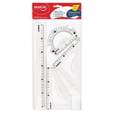 Imagem de Kit 1 Régua 1 Transferidor 45 e 60 Esquadros Geométricas - Molin