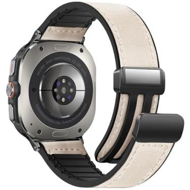 Imagem de WestEagle Pulseira magnética de couro para relógio compatível com Samsung Galaxy Watch Ultra de 47 mm (2025/2024), design de fivela magnética, pulseiras de substituição clássicas ajustáveis para