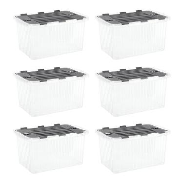 Imagem de Superio Recipiente de armazenamento transparente com tampa, 35 quartos, bolsa de armazenamento com tampa articulada, caixa organizadora para armário, casa, dormitório (pacote com 6)