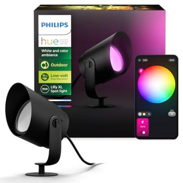 Imagem de Philips Hue Extensão de luz inteligente para áreas externas Lily XL Ambiance Branco e Colorido (cubo necessário para cubo de um), 1 foco + kit de montagem, funciona com Alexa, preto