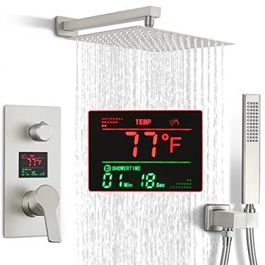 Imagem de SKOWLL Sistema de Cabeça de Chuveiro Digital Conjunto de Misturador de Chuveiro de Chuva para Banheiro de 12" Kit de Torneira de Chuveiro de Montagem Na Parede com Kit de Acabamento de Válvula de Disp