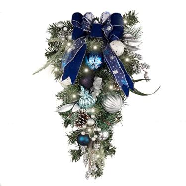 Imagem de Valery Madelyn Ganhos de Lágrima de Natal Pré-Iluminados para Decoração Ao Ar Livre, Decoração de Caixa de Correio Azul Prateada de 24" com 20 Luzes Led, Enfeites de Bola para Porta Da Frente, Escada,