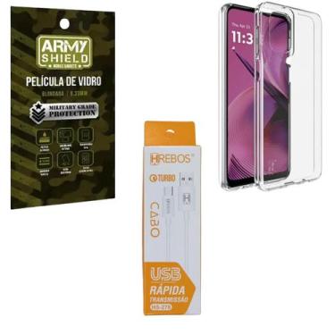 Imagem de Capa Capinha Transparente Para Moto G55 + Cabo Tipo-C 2 Metros + Pelic
