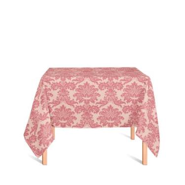Imagem de Toalha de Mesa Quadrada em Tecido Jacquard Vermelho com Dourado Medalh